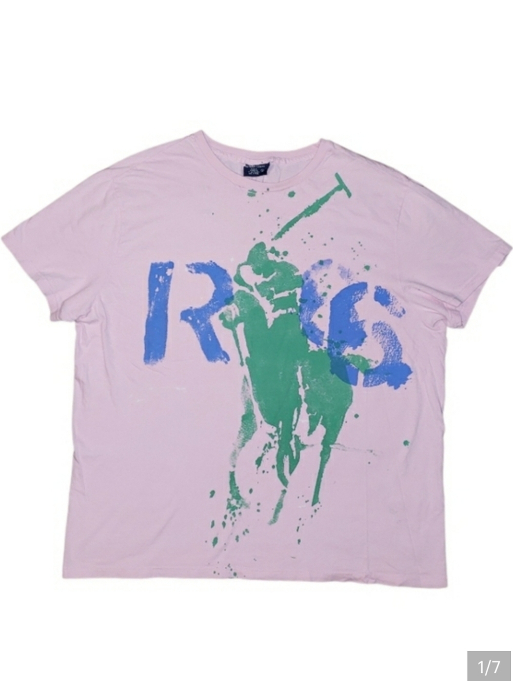 Vintage 90s Y2k Polo Ralph Lauren Big Pony Logo Paint Splatter Shirt
